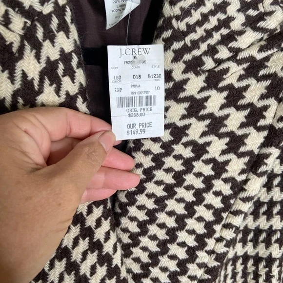 J. Crew Brown and Cream Houndstooth Trench Coat - Picture 6 of 7